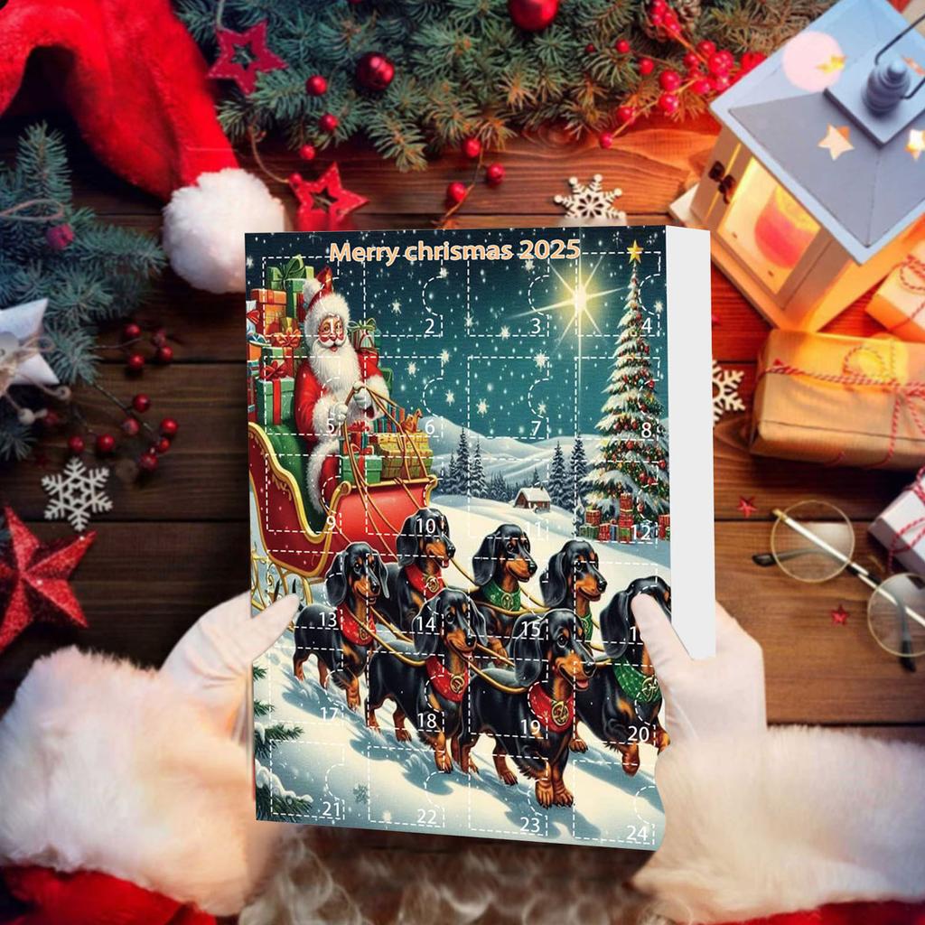 Christmas Advent Calendar with Santa Hats Christmas Tree Decorations Dachshund Countdown Calendar for Kids Toddlers Xmas Gifts