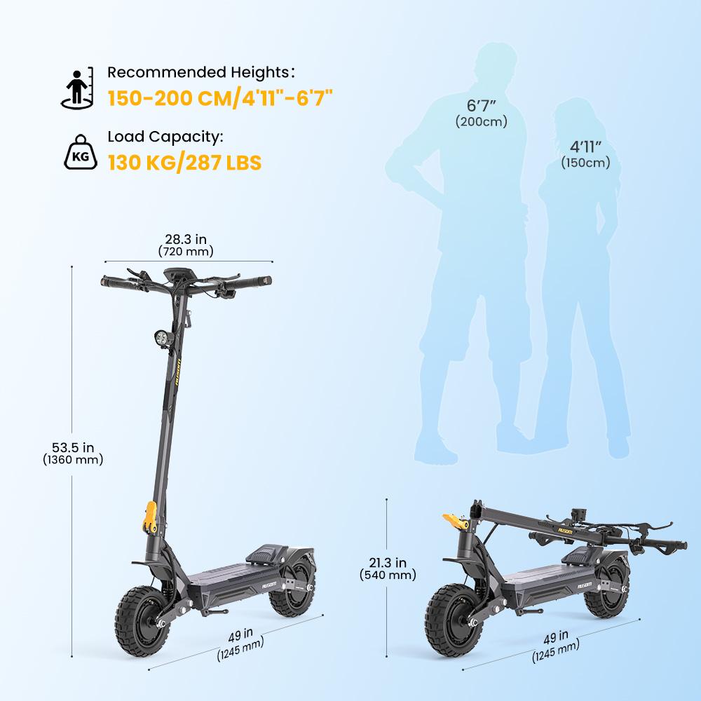 Patinete eléctrico Ausom Gosoul 2 Pro de doble motor, 2x1000W, 48V 18Ah, 10", 60 km/h, 90 km, frenos de disco duales, suspensión delantera dual, NFC.