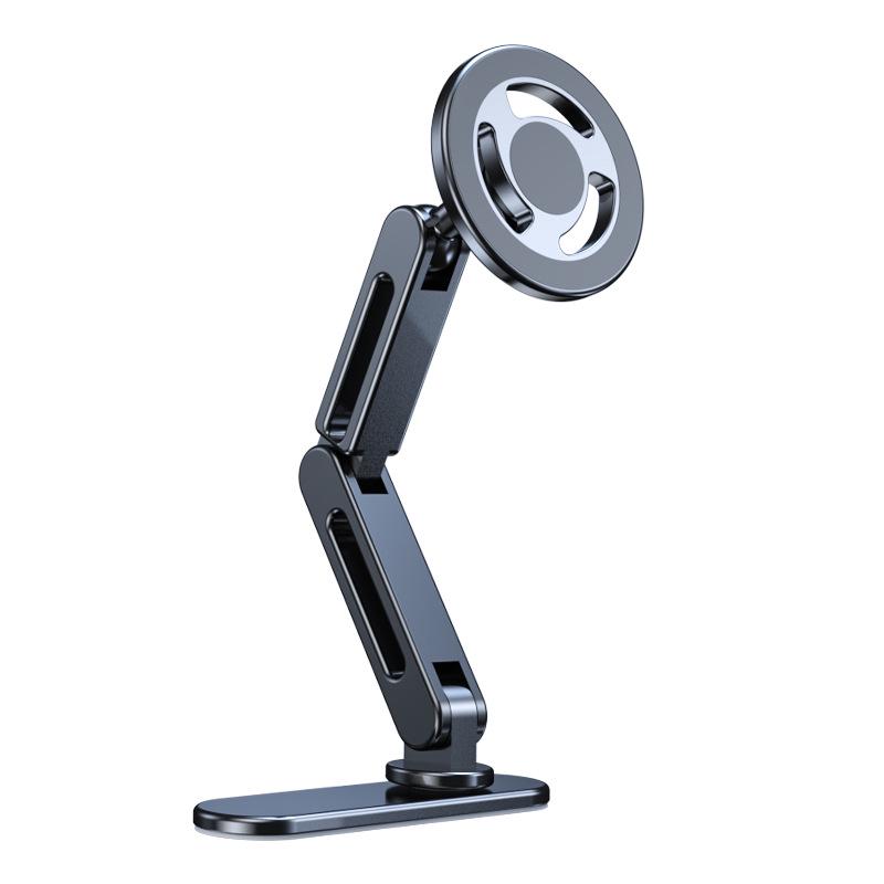 Magnetic Car Phone Holder with Long Base, Curved Dashboard Design, and Foldable Metal Stand