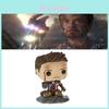 Pop Avengers Endgame Ich bin Iron Man Leuchtet im Dunkeln Vinyl-Figur Spielzeug Tony Epische Momente des kampfgezeichneten Tony Stark Auf modellierter Geländebasis