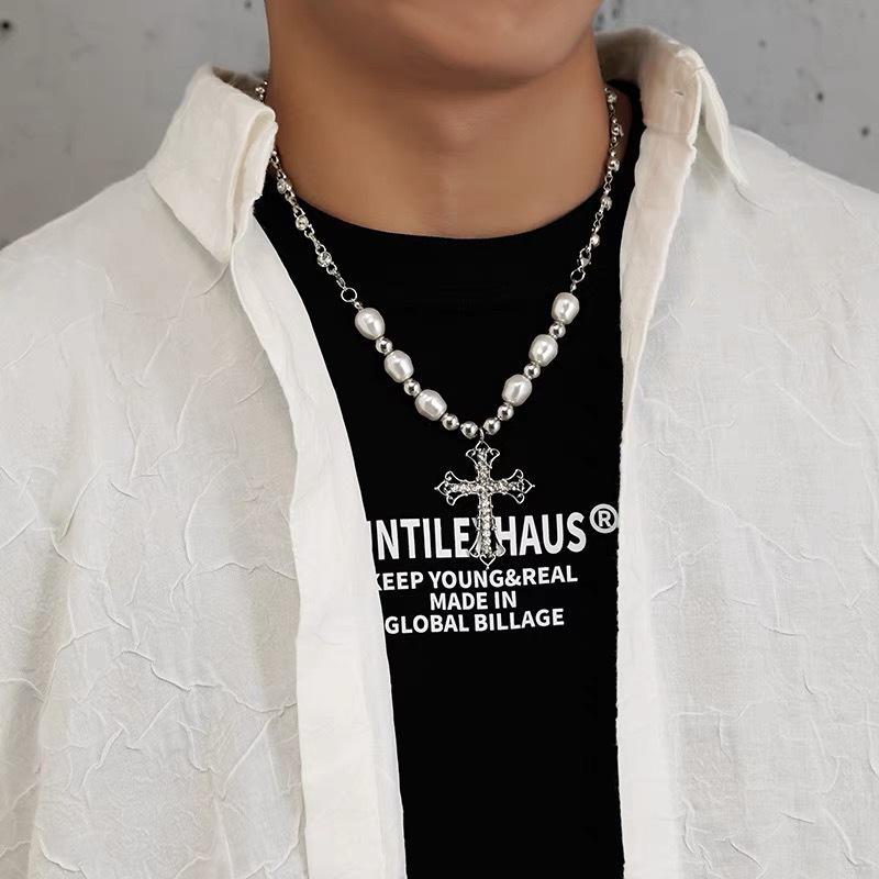 Men's Durable Titanium Steel Cuban Chain Necklace with Zircon Pendant