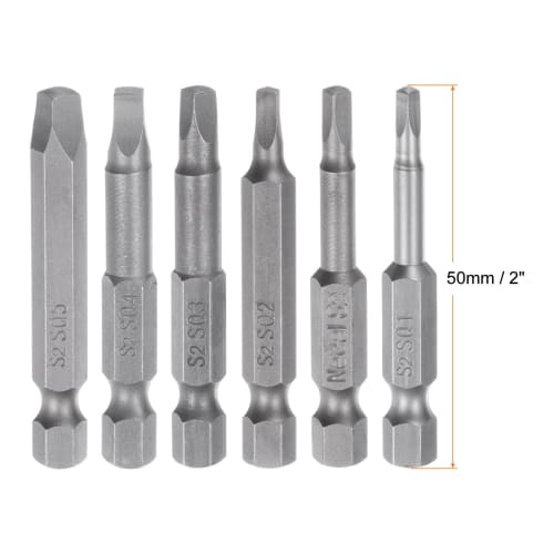 uxcell SQ1/SQ2/SQ2.7/SQ3/SQ4/SQ5 Square Screwdriver Bits, 1/4" Hex Shank, 2" Length, Magnetic, Security Screwdriver Power Tool
