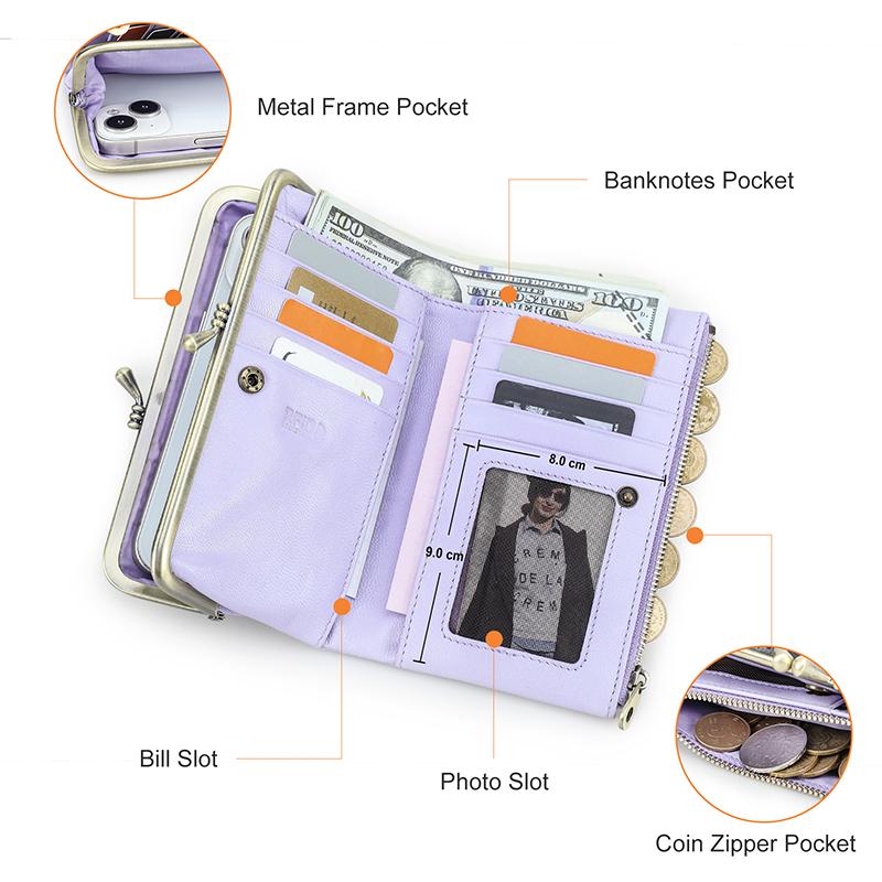 CONTACT'S Genuine Leather Fashion  Long Wallet Women Colorful Coin Pocket with Photo Slot Soft Female Purse Wallets