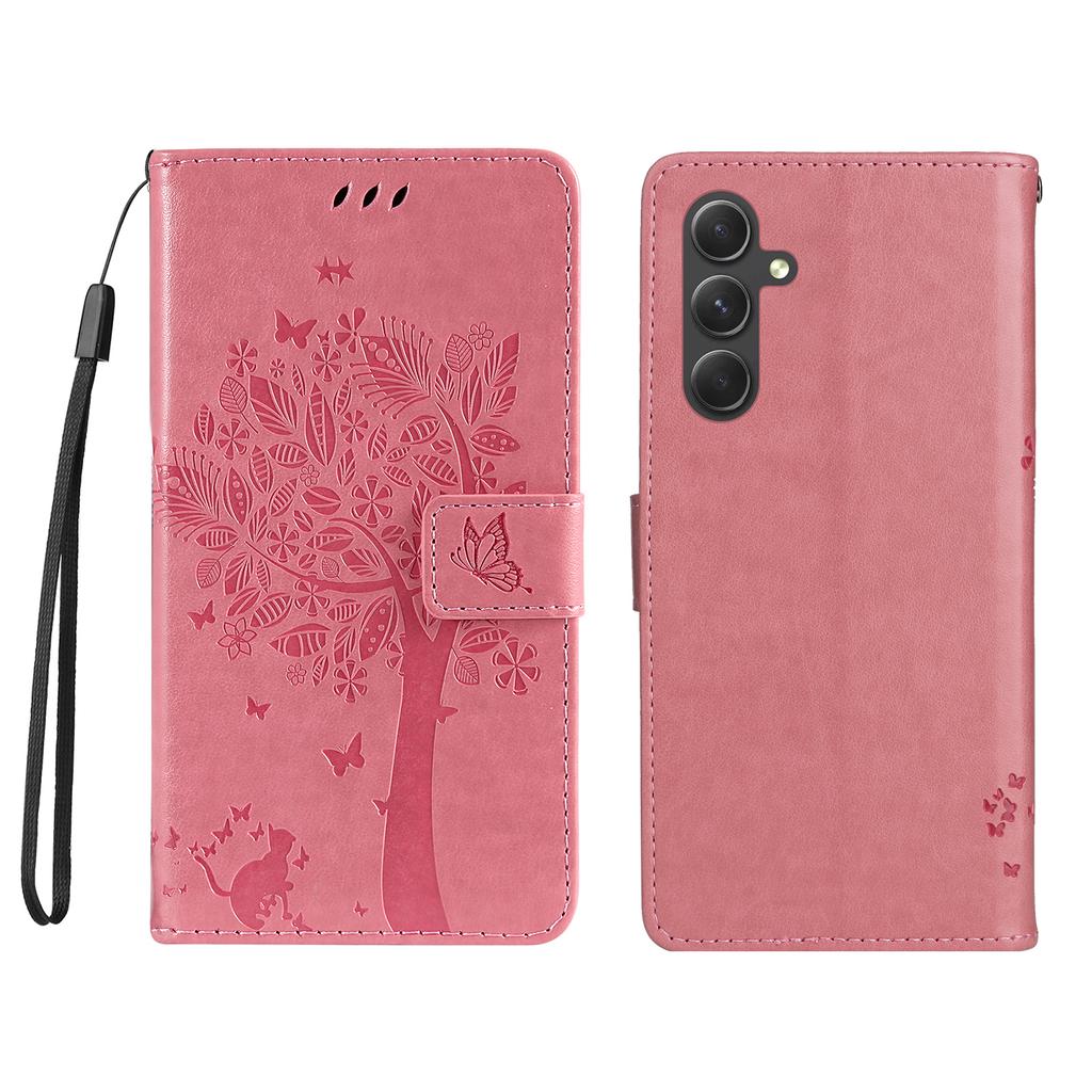 Etui na telefon Samsung Galaxy A55 5G ze stojakiem Wzór drzewa dla kota Skórzany portfel Pokrowiec na telefon komórkowy