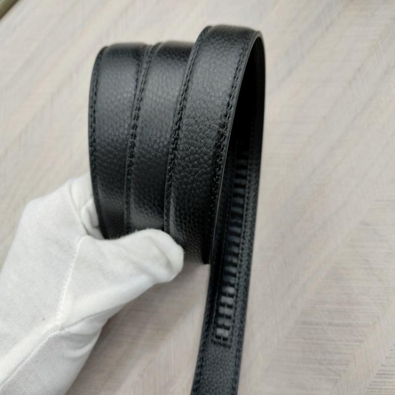 Men's Genuine Leather Reversible Buckle-Free Belt with Automatic Buckle and Lychee Pattern