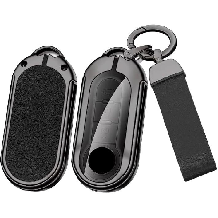 Чехол для ключа HIBEYO, совместимый с Fiat 500 Panda Grande Punto Delta Bravo Sedici Accessories, корпус ключа из сплава и кожи, подходит для Fiat 500 с