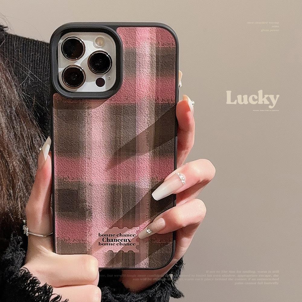 

Girl Contrasting Color Checkered Apple 16 Mobile Phone Case 14promax Autumn and Winter Sweet Cool 11 Suitable for IPhone 13 Leather 12 16promax