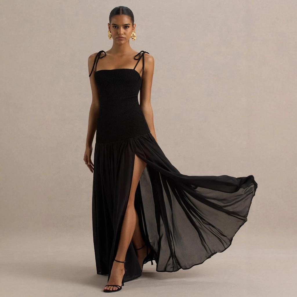 2026 Spring Women's Sleeveless Pleated Mesh Dress with Spaghetti Straps