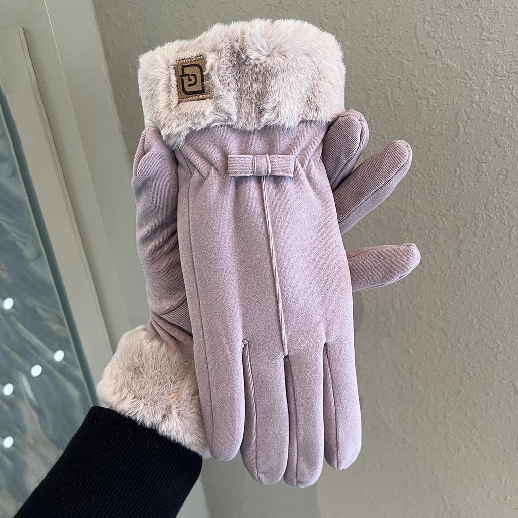 Fleece Thickened Warm Gloves Winter Women Windproof Cold Students Outdoor Riding Electric Vehicle Five Fingers Touch Screen Tide