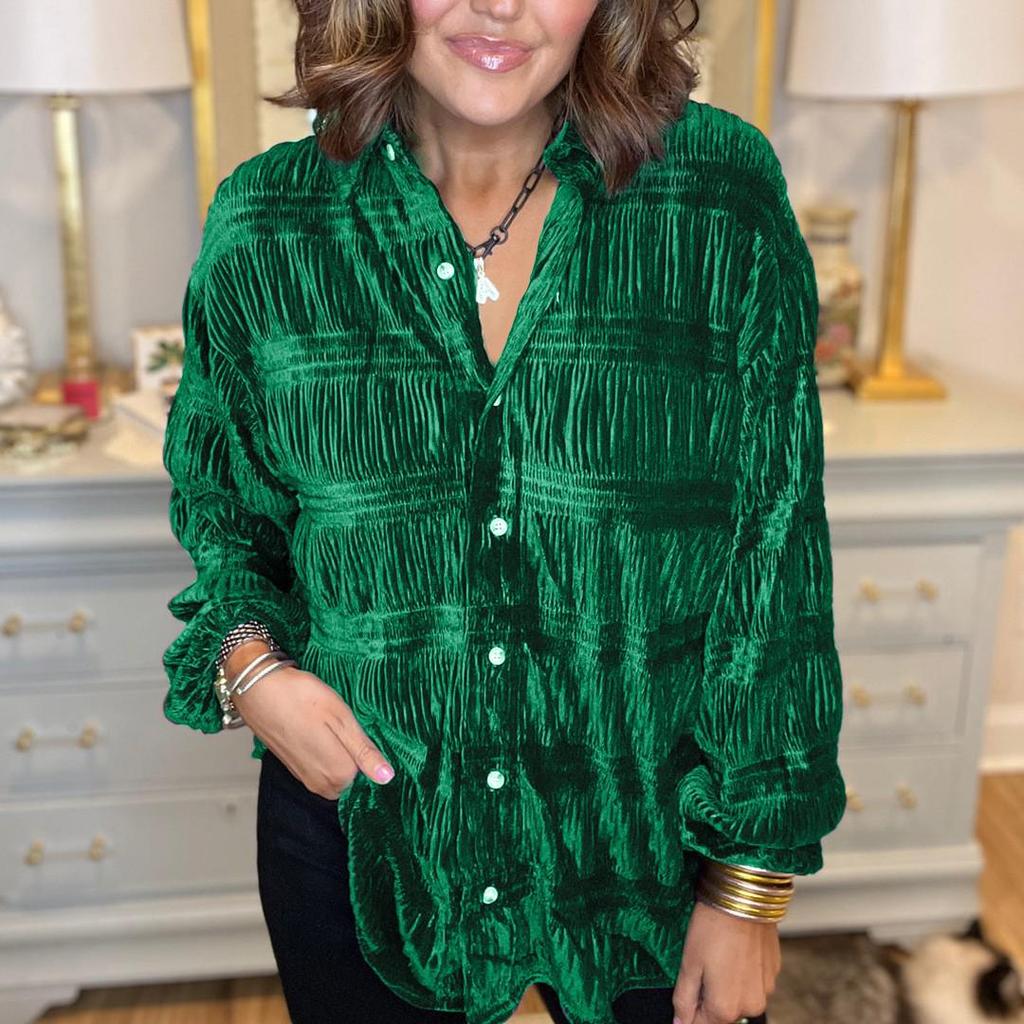 2023 Stylish Comfortable Casual Pleated Velvet Shirt