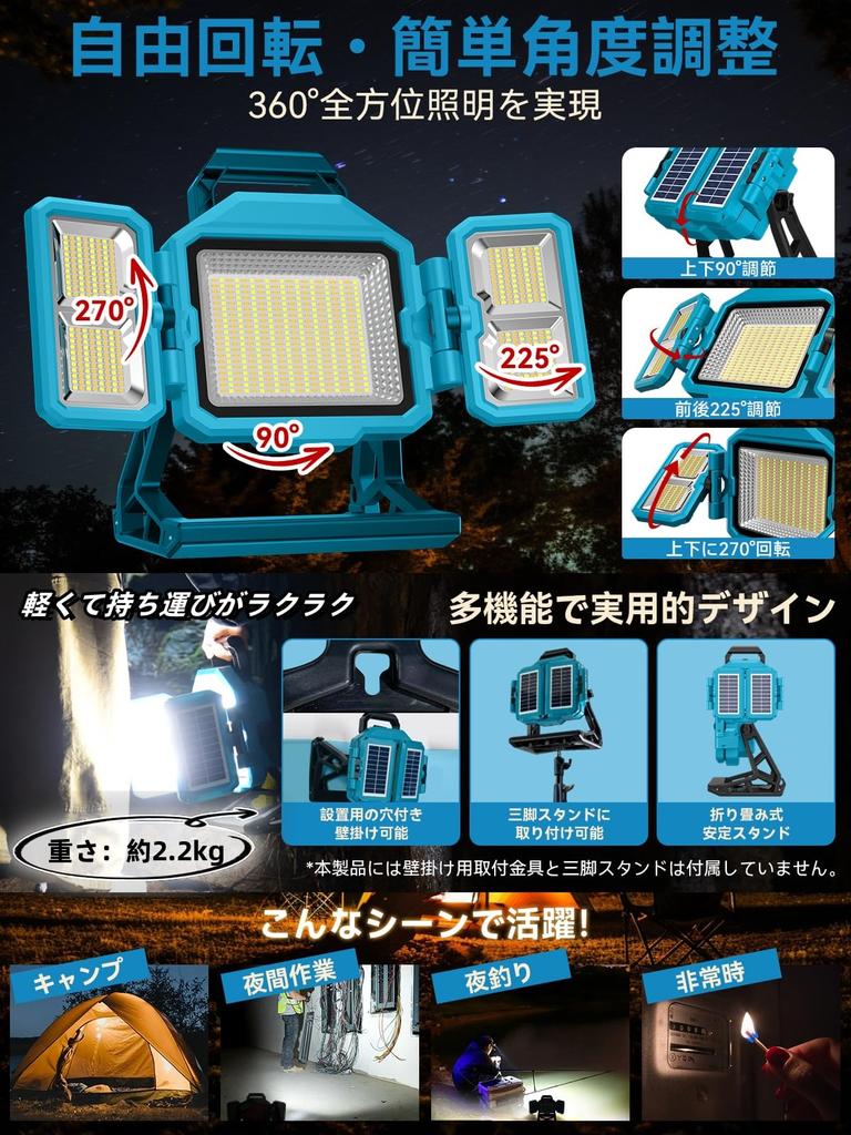 SUKITEN Rechargeable LED Floodlight [36,000mAH Large Capacity, 3-Sided Super Brightness] Rechargeable Light, 500W, 55,000lm, Work Light, Outdoor,