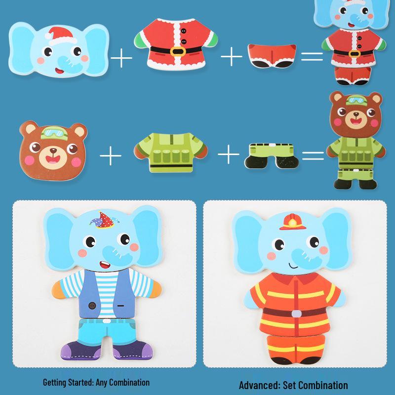 Wooden Animal Dress-Up Puzzle: Bear Changing Clothes Toy for 3-6 Year Olds