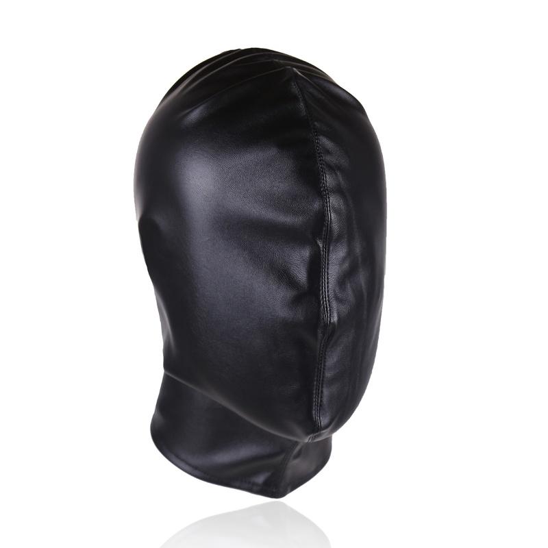 Unisex Damen Herren Cosplay Gesichtsmaske Halloween Sexy PU Leder Kordelzug Vollmasken Kapuze für Rollenspiel Kostüm Kopfbedeckung