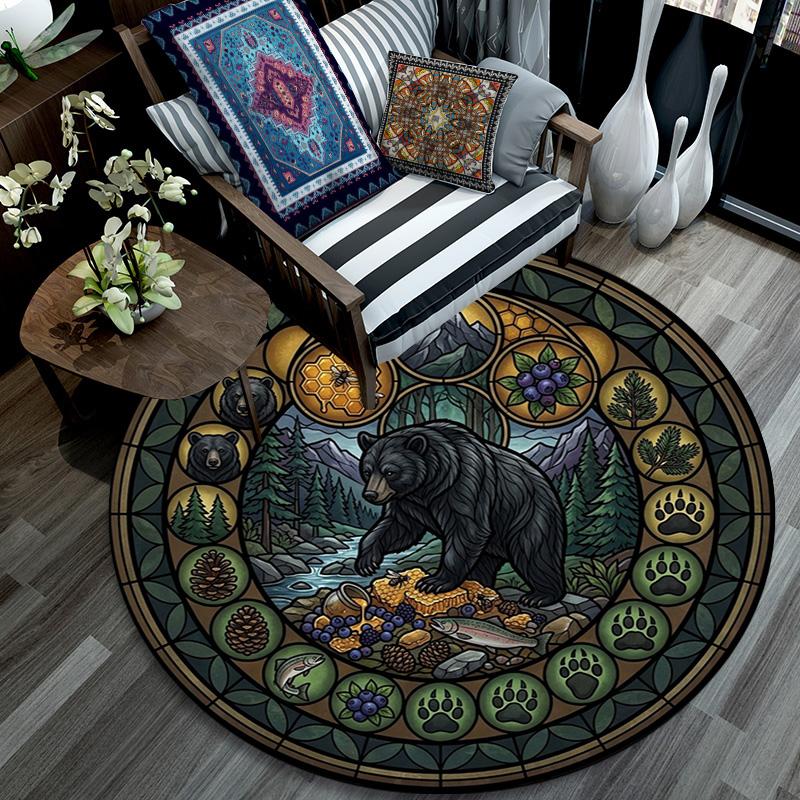Bear Nature Harmony Round Area Rug Under Office Chairs Bedroom Living Room Home Decor