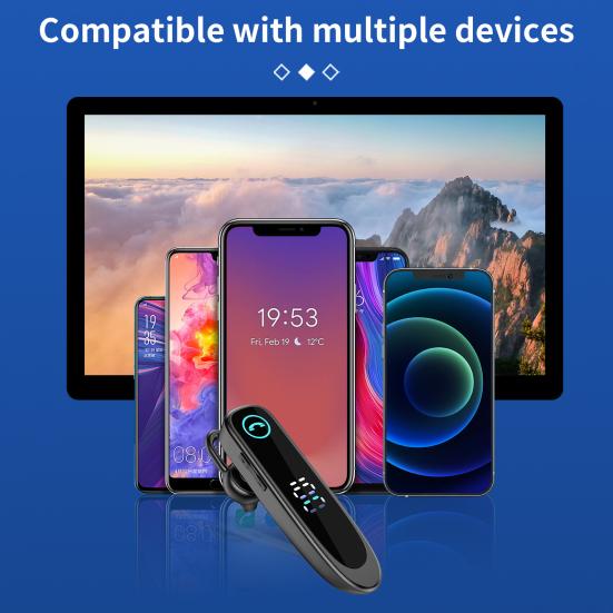 A20 Bluetooth-compatible Earphone Ear Hook Super Long Standby IPX7 Waterproof Single Business Wireless Headset with LED Display for Driver