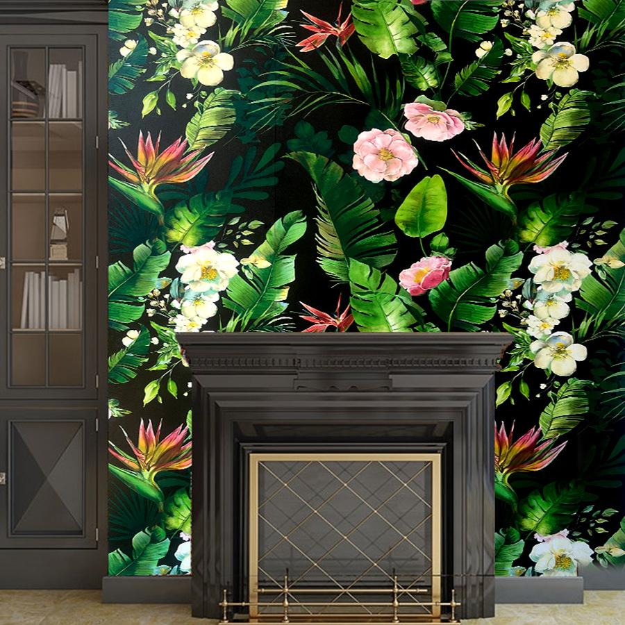 Tropical Rainforest Green Plants Flowers Self-adhesive Wallpaper for Home Decoration Building Materials TV Background Wallpaper
