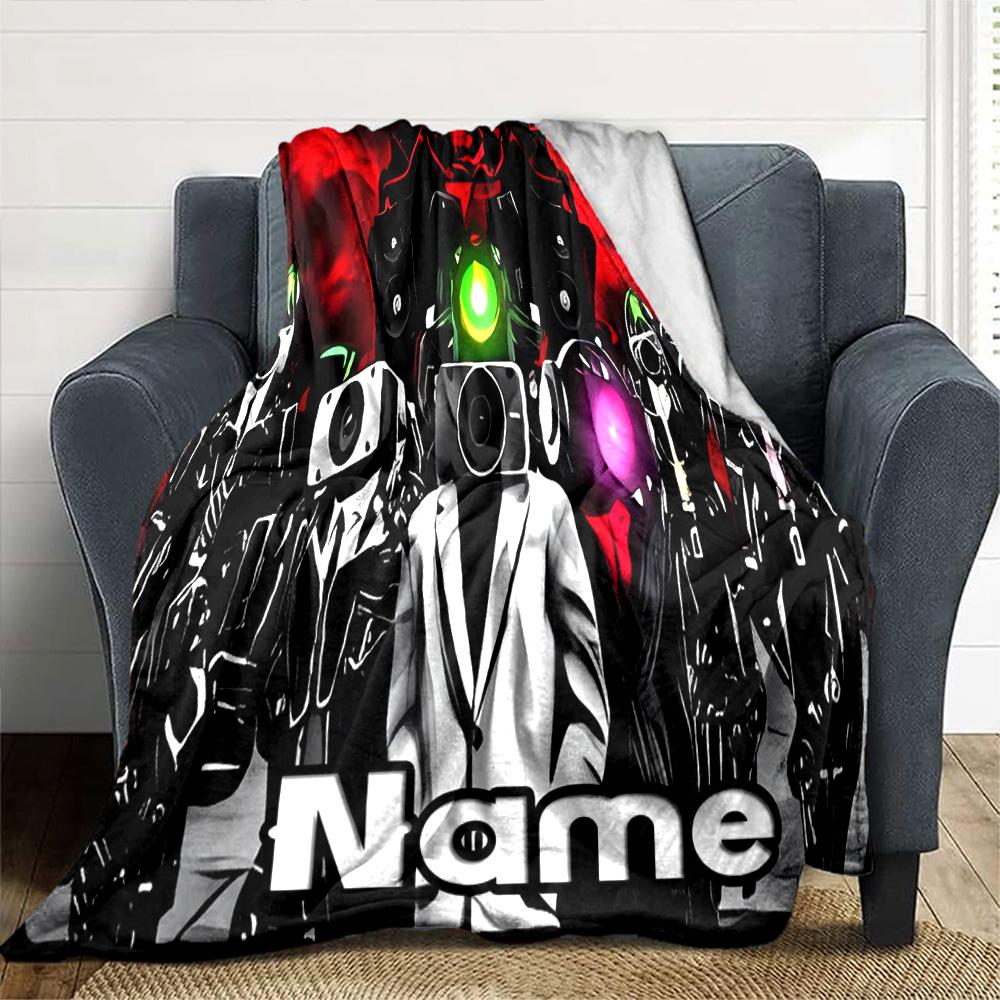 Customiz Name Personality Skibidi Toilet Blanket Soft &Warm Sofa Office Bed Travel Lunch Break Blanket, Gift Suitable All Seasons