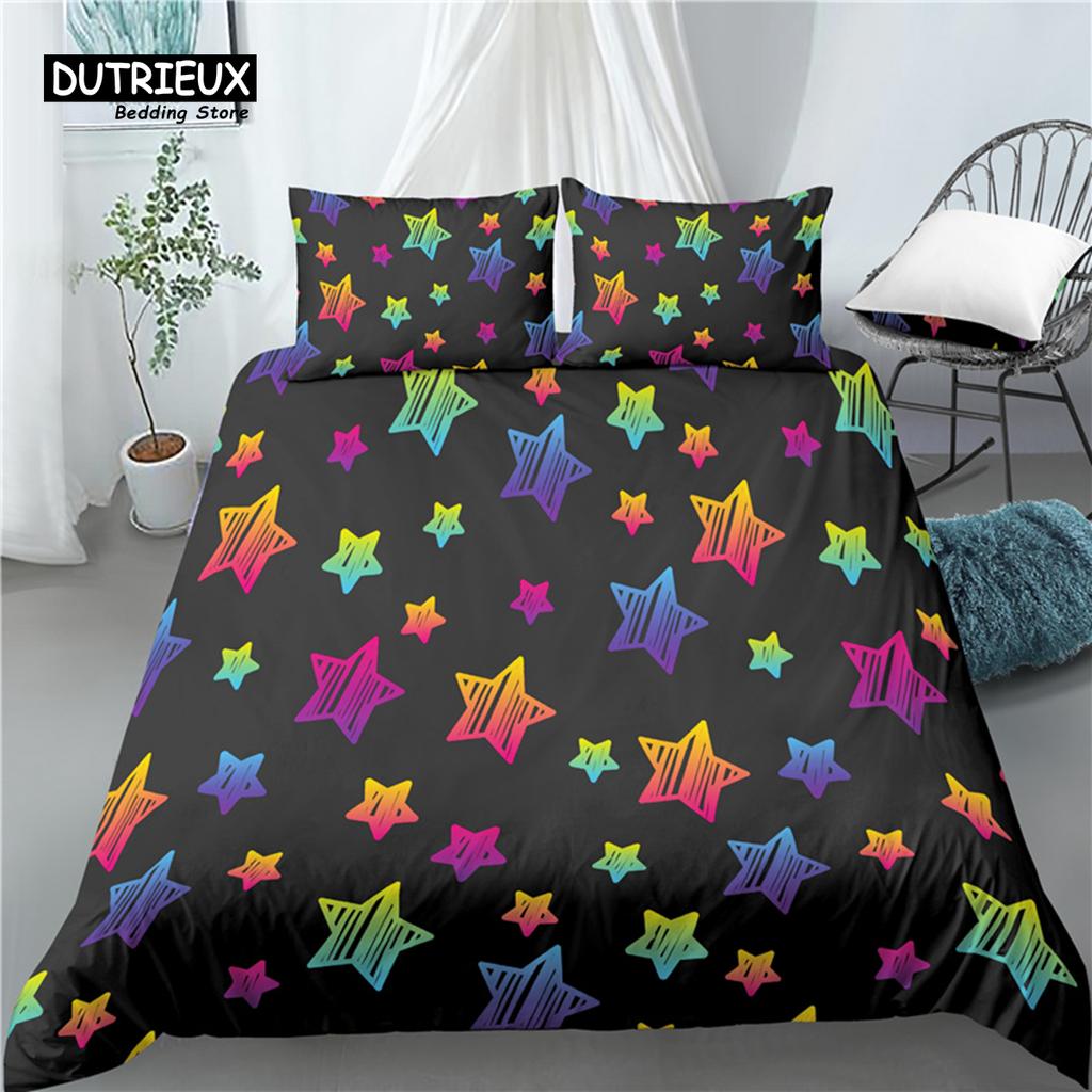 Home Living Luxury 3D Color Stars Print 2/3Pcs Soft Duvet Cover PillowCase Bedding Sets Kids Queen and King EU/US/AU Size