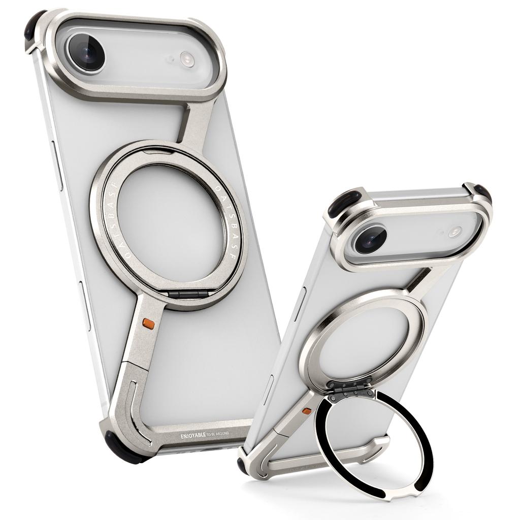 Oatsbasf Frameless Metal Phone Case for 17 Air/17 Pro/Pro Max with Kickstand 360° Rotatable Magsafe Protective Shockproof