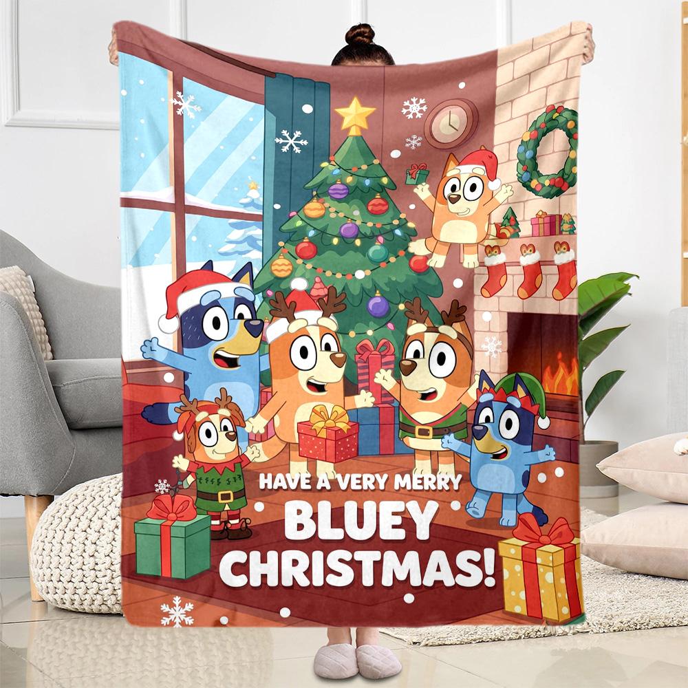 Merry Bluey Christmas! Blanket Comfortable Suitable for Sofa Office Chair Office All-Season Use Warmthful Decor