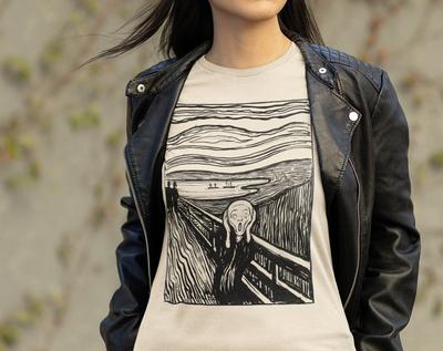 EDVARD MUNCH - The Scream - 100% Organic Cotton Unisex T-Shirt and Kids Tshirt Featuring Classic Art - White / Vintage Beige