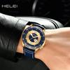 HELEI Men's Luminous Quartz Watch: Waterproof with Genuine Leather Band.