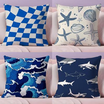 Dekorative Blaue Geometrie Kissenbezug Seidig elegant Komfort Sofa Bett Unsichtbarer Reißverschluss
