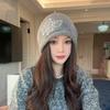 Korean-style large head circumference drawstring knitted beanie for women, with rolled edges, pullover cold hat, face-slimming head wrap, postpartum