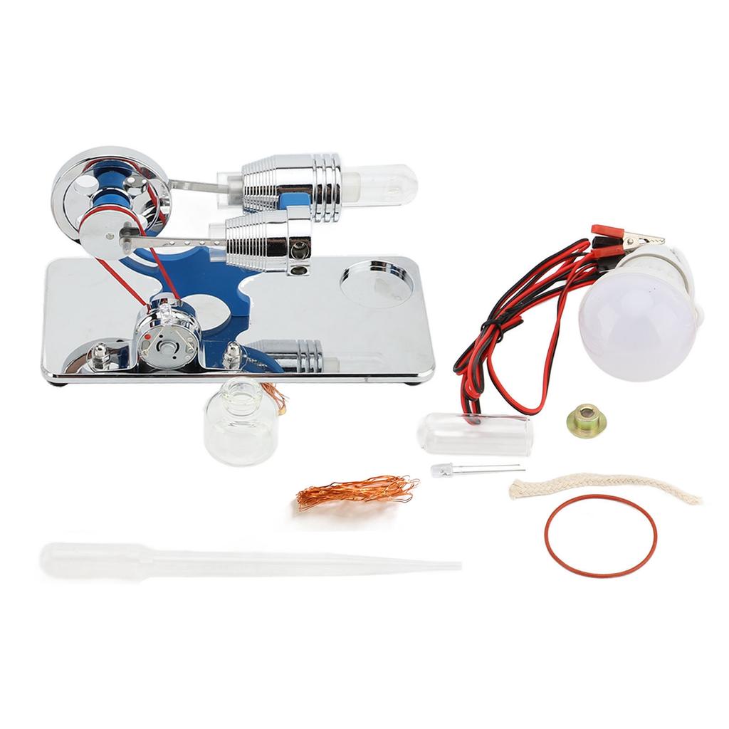 Stirling Engine Motor Model Aluminium Alloy Hot Air Educational Toy Electricity Generator with LED