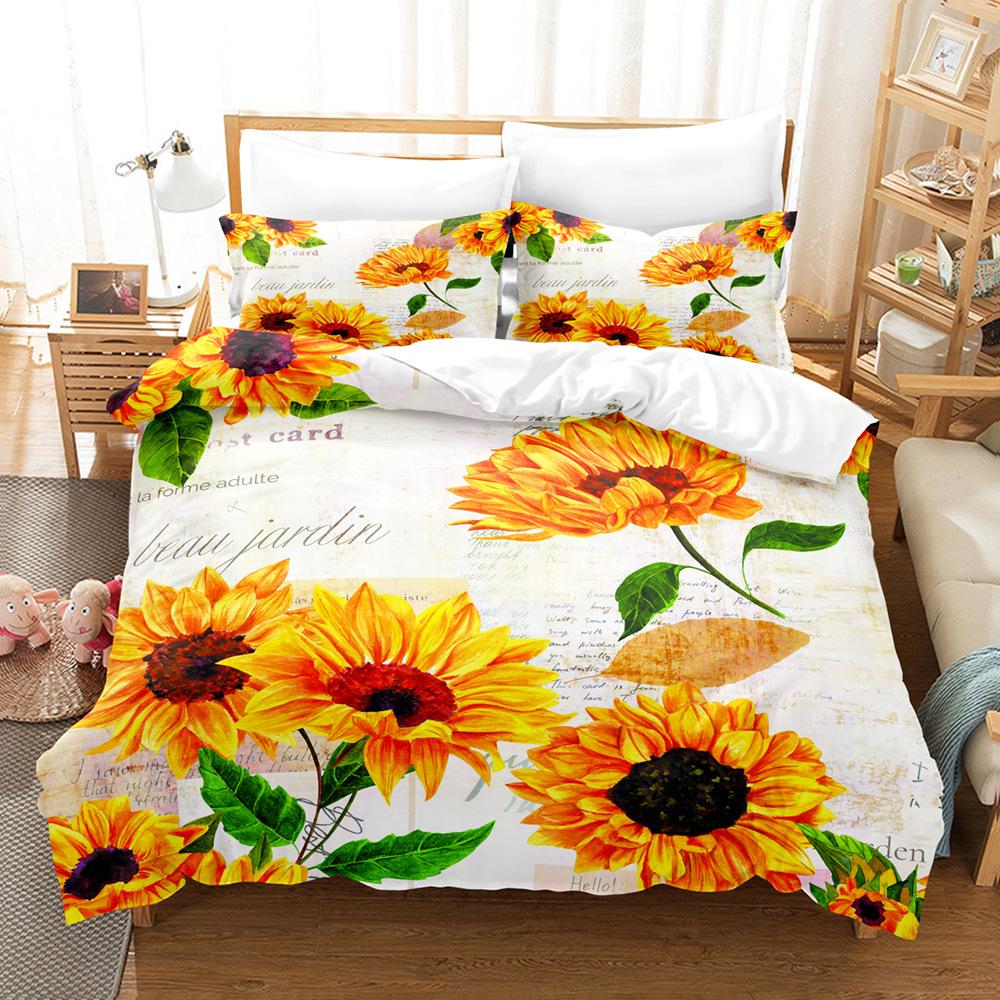 3D Digital Printing Bedding Four-piece Set Three-piece Set Sunflower Bed Sheet Quilt Pillow