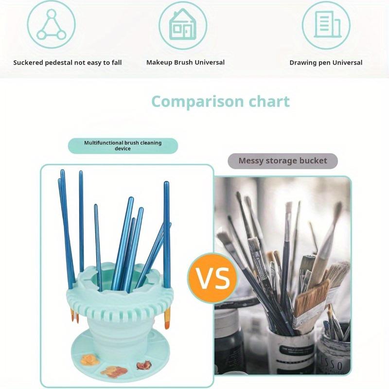 Foldable Brush Cleaning and Rinsing Cup, Brush Holder with Color Palette and Cleaning Cup, Integrated Silicone Brush Holder for Acrylic, Watercolor