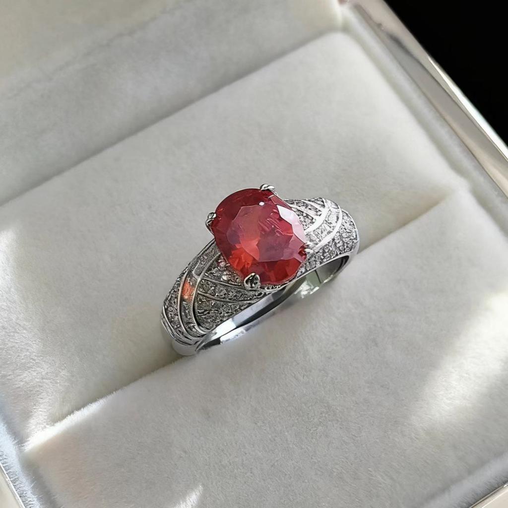 Full Diamond Flash Jewelry Simulation Pink Zircon Ring Women'S Light Luxury High-End Pigeon Egg Zircon Ring