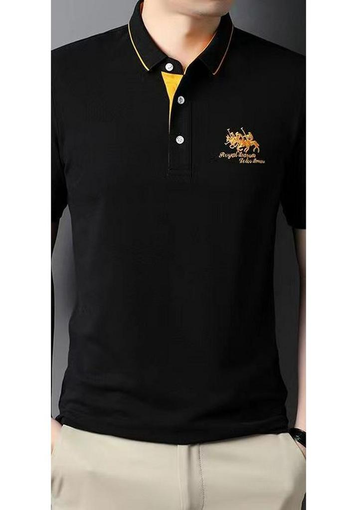 Men's Non-Iron Embroidered Short-Sleeve Polo Shirt - Casual Business Attire for Middle-Aged to Young Adults