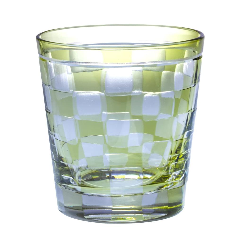 Dinner Luxe Cut Glass Rock Glass Cup 260cc Ichimatsu Green Kouga Takumi-fu 85xH90mm PNO.333514