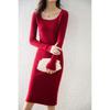 Women's Pure Wool Long-Sleeve Knit Dress, Mid-Length, Over-the-Knee, Slimming; Ideal as a Base Layer for Autumn and Winter.