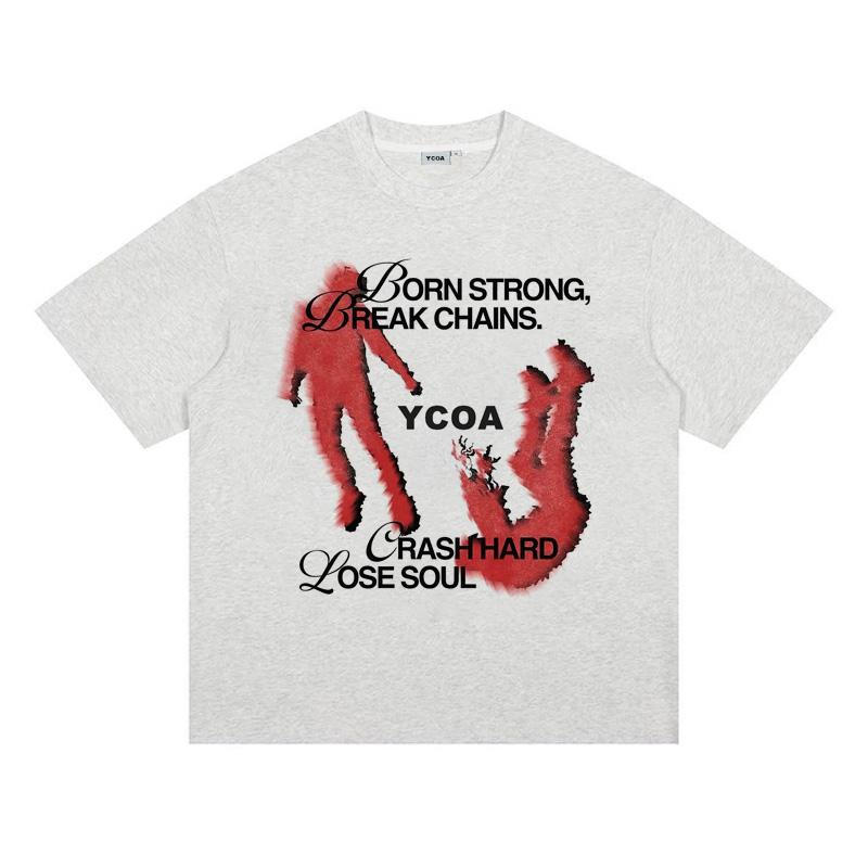 Mens TShirt DTG Print Shadow Graphic Cotton Harajuku Oversized Vintage Fashion Short Sleeve Tops Tees Y2k Streetwear Clothing