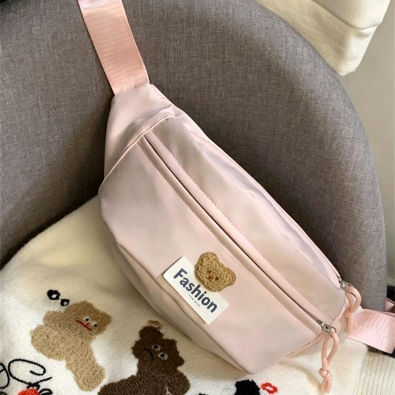 Cute Little Bear Chest Bag Solid Color Portable Student Crossbody Bag Large Capacity Waist Bag Single Shoulder Bag Outdoor Sports Armpit Bag Women