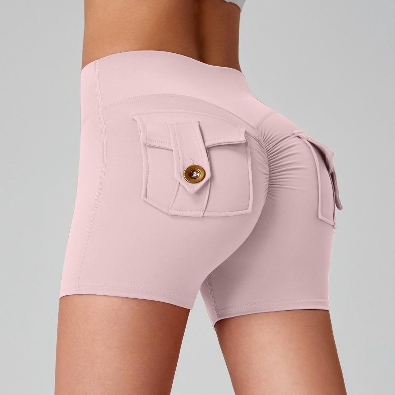 Dámské nákladní jógové šortky s vysokým pasem, design Broskvový zadek, kapsy, 3 body, Šortky na cvičení, Pocit nahoty, Vysoce elastické, Rychleschnoucí, Běžecké šortky