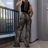 Fashionable Street Style Leopard Print High Waisted Wide Leg Pants Floor Length Casual Women’s Trousers