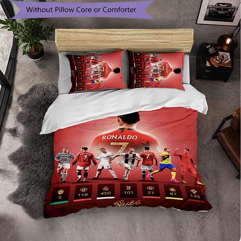 Biancheria da Letto a Tema Cristiano Ronaldo Set 3 Pezzi Copripiumino Biancheria da Letto Decorativa per Stanza Adolescenti Decorazione Casa