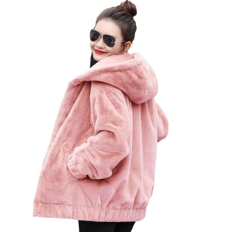 Womens Faux Fur Hooded Coat Long Sleeve Oversized Mid-Length Winter Warm Outerwear