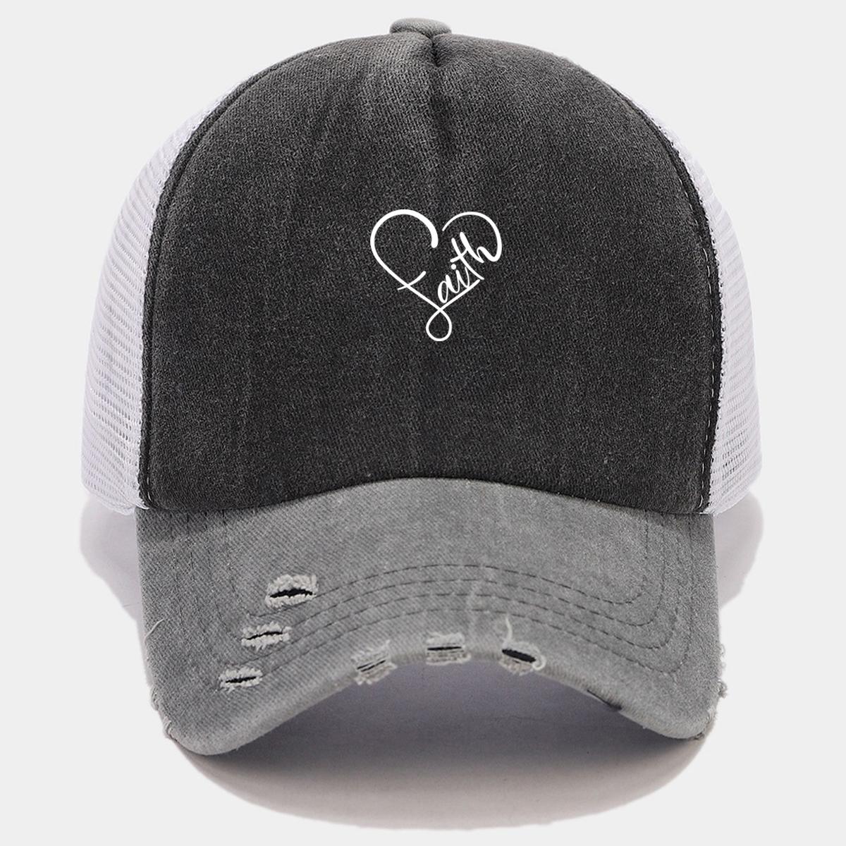 

Бейсболка Faith Heart Print Distressed - регулируемая, дышащая кепка Trucker Hat для женщин | Идеально подходит для активного отдыха и подарков as the picture светло-серый