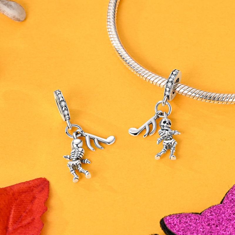 New Charm Beads 925 Silver Apple Skull Guitar Dangle For Bracelet Women Girl Fine DIY Jewelry Gift