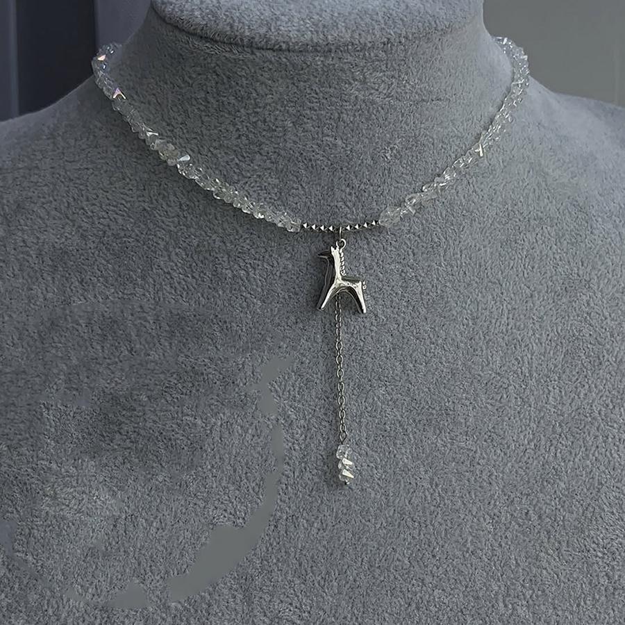 Boho Geometric Transparent Crystal Jewelry Fashion Vintage Sexy Zircon Heart Pendant Tassel Necklace For Women Neelry