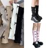 Women Girls Ribbed Knit Solid Color Leg Warmer Aesthetic Elegant Sweet Bowknot Footless Long Socks Ruffled Leg Covers