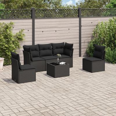 Vidaxl 6-Cz. Garden Furniture Set With Cushions, Black Poly Rattan