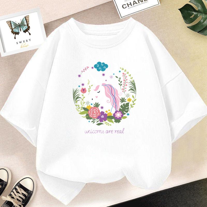 Cute Cartoon Girl T-shirts Girls Summer Unicorn Friends Clothes Baby T Shirts Children Short Sleeve Clothing Graphic T-shirt Tee