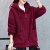 Lamb Fleece Sweater Women's Autumn and Winter Plus Velvet Thick Hooded Pocket Cardigan Lazy Style Zipper Jacket Women