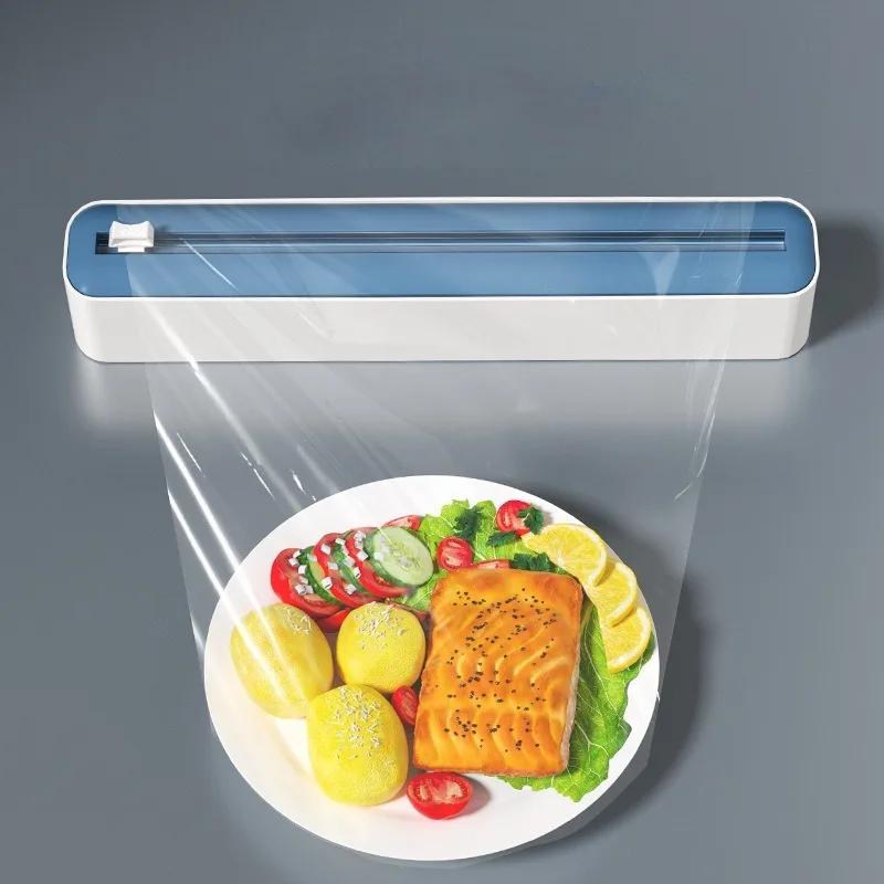2 In 1 Food Film Dispenser Wrap Dispenser With Cutter Storage Box Aluminum Foil Stretch Film Cutter Kitchen Accessories