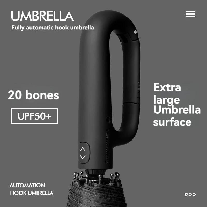 Automatic Umbrella for Men Women Fully Automatic Folding Large Rib Strong Sunshade Double Umbrella with Ring Buckle Design